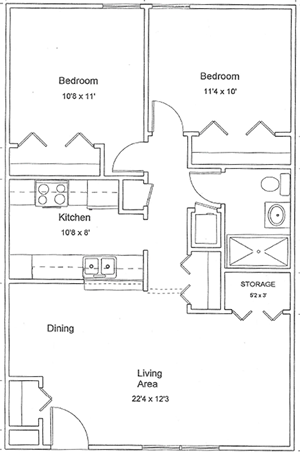 Two Bedroom / One Bath - 828 Sq. Ft.*